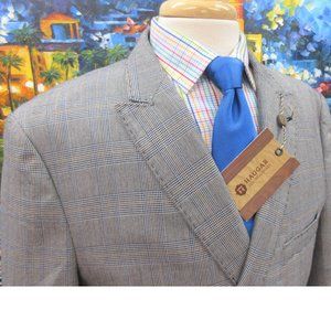 NEW! 46 R- HAGGAR GLEN PLAID POLY/VISCOSE BLEND SPORT COAT BLACK, GRAY & BLUE